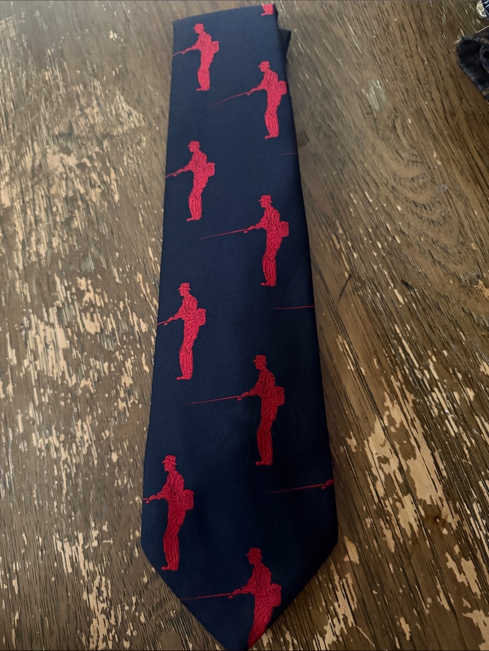 Navy Tie with Red fisherman Motif - Men's Accessory
